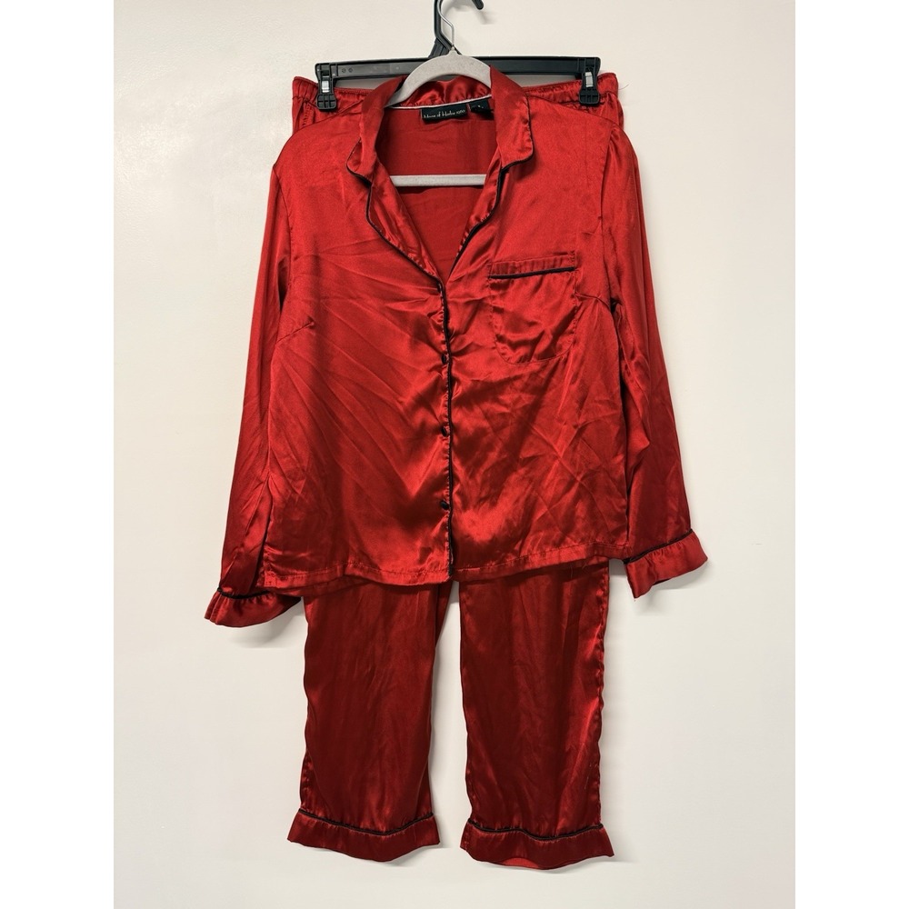 House of Harlow 1960 Satin Pajama Set Womens Medium 2 Piece PJs Long Sleeve #69